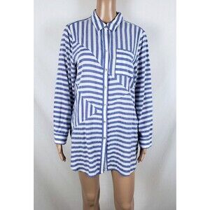 Chico's Tunic Shirt Womens M Coastal Grandmother Blue White Striped Nautical